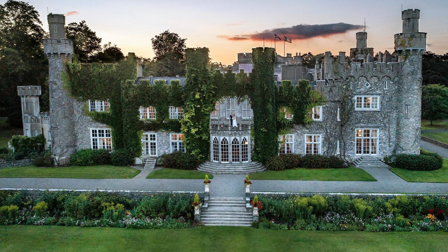 Irish castle venue at dusk